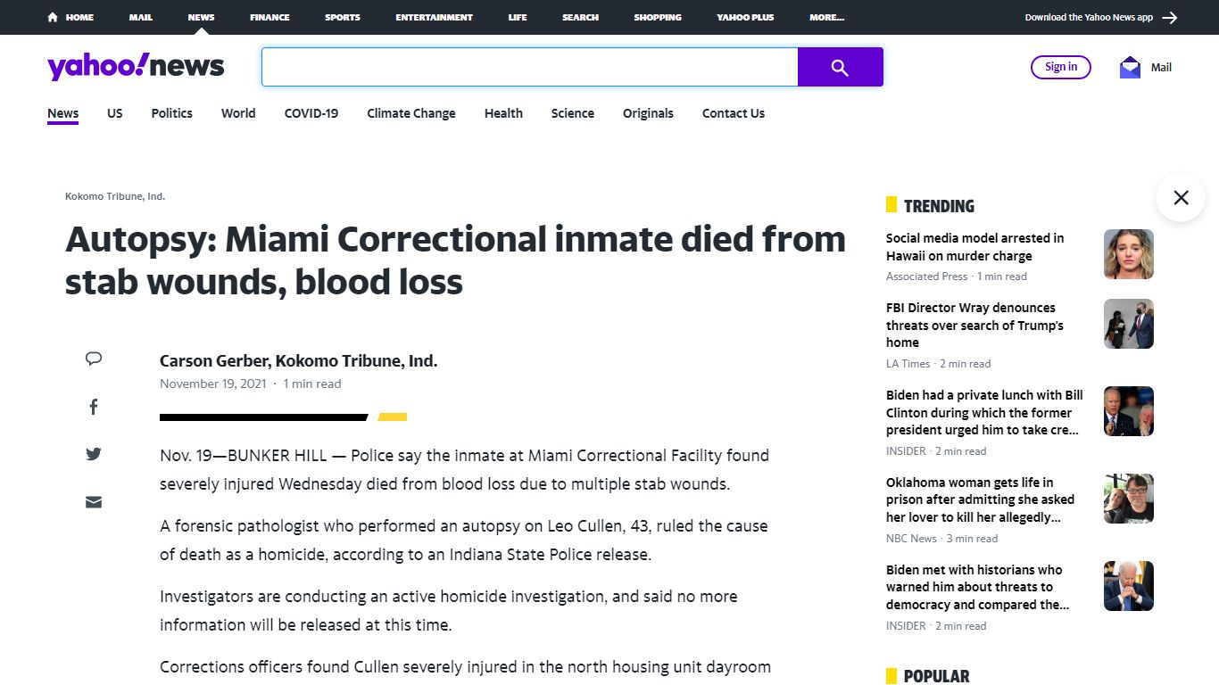 Autopsy: Miami Correctional inmate died from stab wounds ...